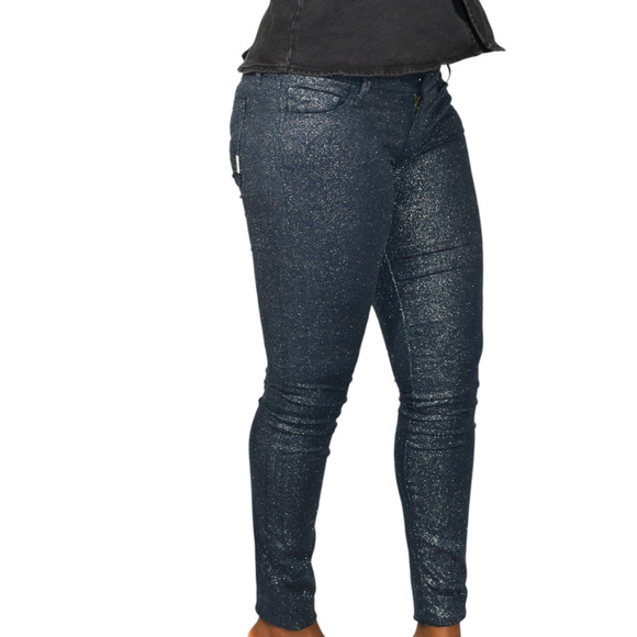 Mother Looker Jean Blue Denim Shimmer Glimmer Skinny Low Rise Stretch Sparkle 26 - Picture 6 of 14